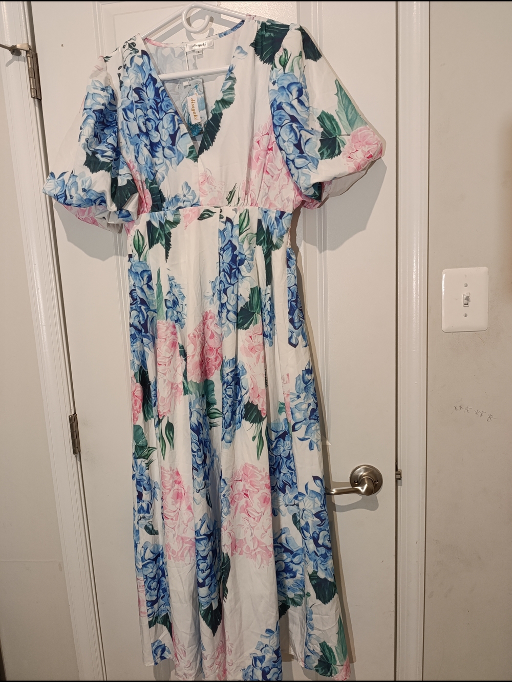& Other Stories White Maxi Dress with Blue and Pink Floral Print - Picture 1 of 2